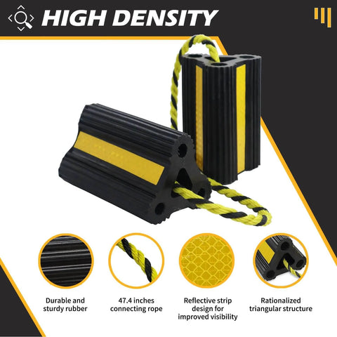 Versatile Rubber Wheel Chocks For RV Trailer Camper Truck And Car 2 Pair Or 4 Pack With Rope Reflective Strips Heavy Duty Tire Block Stopper
