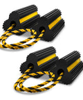 Heavy Duty Rubber Wheel Chocks With 30 Inch Nylon Rope And Reflective Yellow Tape For Secure Parking Road Trip Ready 4 Pack