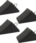 Heavy Duty Rubber Wheel Chocks With Eyebolt Handles, 4 Pack, For RVs Trailers Campers Trucks And ATVs, shown in set of four