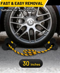 Heavy Duty Rubber Wheel Chocks With 30 Inch Nylon Rope And Reflective Yellow Tape For Secure Parking Road Trip Ready 4 Pack Non Slip Base Weather And Oil Resistant Ideal For Travel Trailers Cars Campers And Trucks Roblock beneath car tire