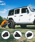 Heavy Duty Rubber Wheel Chocks Set Of 4 For Cars Trailers RVs Trucks And ATVs Premium Non Slip Tire Stoppers 8 X 4 X 6 Inches Durable Solid Rubber Black in use on SUV