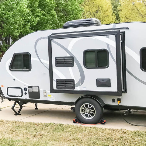 Premium Rubber Wheel Chocks With Carry Handles For RVs And Trailers, Solid Tire Chocks for parked camper trailer, side view