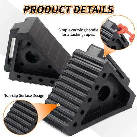 Premium Rubber Wheel Chocks With Carry Handles For RVs And Trailers, Solid Tire Chocks For Campers Travel Trailers Trucks And ATVs