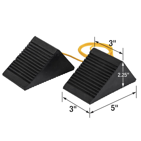 Mini Rubber Wheel Chock Set With 36 Inch Nylon Rope For ATVs, Riding Lawn Mowers, And Gas Powered Scooters, Durable 5 x 3 x 2.25 Inches