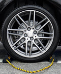 Heavy Duty Rubber Wheel Chocks Set With 52 Inch Nylon Rope Non Slip Tire Stop Blocks For RVs Campers Travel Trailers Motorhomes Aircraft Cars And Trucks 2 Pack High Visibility securing a car tire.
