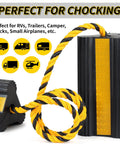 Heavy Duty Rubber Wheel Chocks Set With 52 Inch Nylon Rope Non Slip Tire Stop Blocks For RVs Campers Travel Trailers Motorhomes Aircraft Cars And Trucks 2 Pack High Visibility