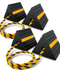 Versatile Rubber Wheel Chocks With Three Yellow Reflective Strips For RVs, Trailers, Campers, Trucks, Cars, Aircraft, Boats And More, Heavy Duty Tire Stop Blocks For Safe Parking, Includes 2 Pair Or 4 Pack