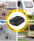 Heavy Duty Rubber Wheel Dock For Trailers With Wheel Chock And Stabilizer Fits 6 Inch Casters Travel Trailer RV Boat Camper Caravans Industrial Grade Nitrile Rubber Oil Water Gasoline Resistant For Secure Parking, shown in use with trailers and RVs.