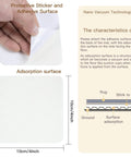 Diagram and close-up of Eight Piece Non Slip Rug Pad Grippers for Hardwood Floors showing adhesive surface and protective layer