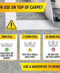 Instruction guide for using Heavy Duty Double Sided Carpet Tape For Area Rugs On Tile And Hardwood Floors No Damage