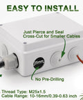 Rugged Reinforced ABS Electrical Junction Box IP65 Weatherproof Outdoor Enclosure With 2 M25 Cable Glands shown with cables