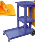 Rugged Waterproof Janitorial Cart Bag for Commercial Cleaning, 23 Gallon Capacity, Thickened Oxford Cloth With PVC Liner, attached to cart.