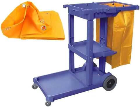 Rugged Waterproof Janitorial Cart Bag for Commercial Cleaning, 23 Gallon Capacity, Thickened Oxford Cloth With PVC Liner, attached to cart.