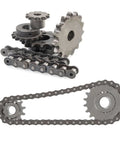 Rugged No 25 Roller Chain Sprocket For ISO 04C Chain, 16 Teeth, 15mm Bore, 6.35mm Pitch, shown with chain assembly.