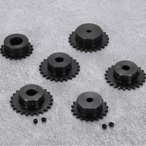 Set of 6 Rugged No 25 Roller Chain Sprockets For ISO 04C Chain, C45 Carbon Steel With Black Oxide Finish, 16 Teeth, 15mm Bore by Uxcell