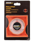Rugged Pitch and Slope Locator provides precise roof pitch and slope readings with a 0-90 degree scale in durable high-impact packaging.