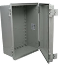 Open Rugged Outdoor NEMA Poly PBT Blend Economy Enclosure Box, Weatherproof IP66 And NEMA 1 2 4 4X Rated, gray, side view