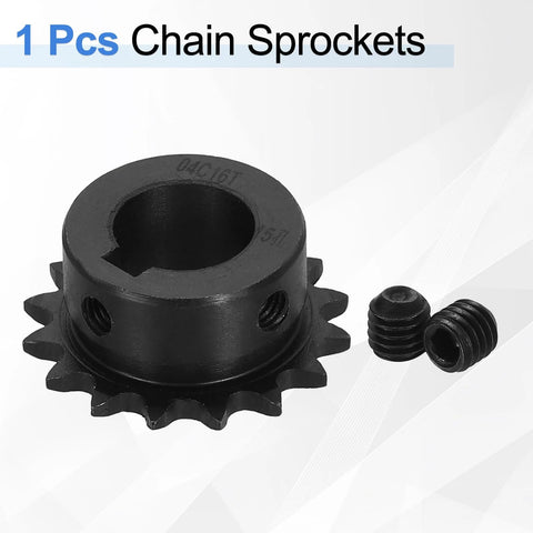 Rugged No 25 Roller Chain Sprocket For ISO 04C Chain, 16 Teeth, 15mm Bore, 6.35mm Pitch, C45 Carbon Steel with set screws