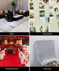 Collage showing uses for Heavy Duty Double Sided Mounting Tape: rugs, photos wall, wedding carpet, and chair mat applications.