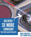 Close-up of Deep Penetrating Rust Eater Oil 11 Oz Aerosol Free All used on rusted bolt, showing lubricant effect on metal surface.