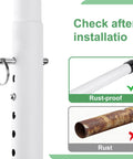 Sliding Door Security Bar, 17-50 inch Adjustable, rust-proof white metal with lock pin and rubber tips, comparison of rust and non-rust bar sections.
