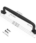 Diagram of 12 Inch Round Rustic Barn Door Handle Black Steel Pull with dimensions and screws for easy install.