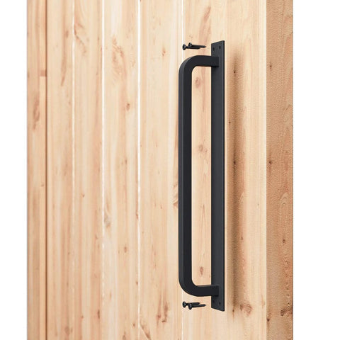 Antique Rustic 12 Inch Barn Door Handle Black Flush Long Base Pull for gate shed garage on wood surface