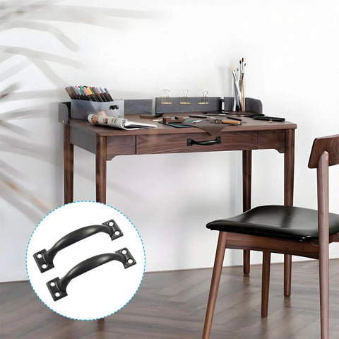 Desk with 4 Pack 4 Inch Metal Door Handles Rustic Bow Pulls With Vintage Arched Design In Matte Black Iron Installation