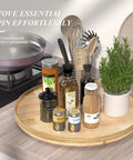 Extra Large 24 Inch Lazy Susan Turntable With Solid Oak Wood And Iron Rustic Farmhouse Style Rotating Tray holding spices and plants