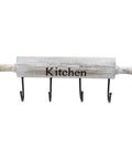 Wall Mounted Kitchen Utensil Rack, Rustic White Washed Wood Rolling Pin Cooking Tool Hanger with 4 Hooks