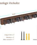 Rustic Wood Wall Mount Mop And Broom Organizer With 4 Slots And 4 Hooks For Closet Garage Laundry Kitchen Decor, package includes screws and anchors.