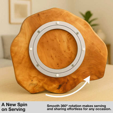 16 inch handmade root wood lazy susan turntable featuring smooth 360° rotation for effortless serving and sharing.