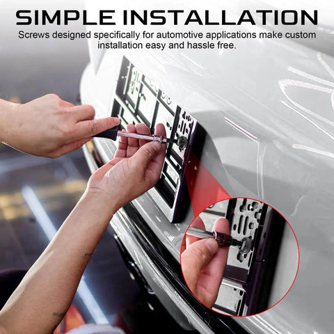 Person installing LivTee Rustproof License Plate Screws for securing license plates frames and covers on cars and trucks.