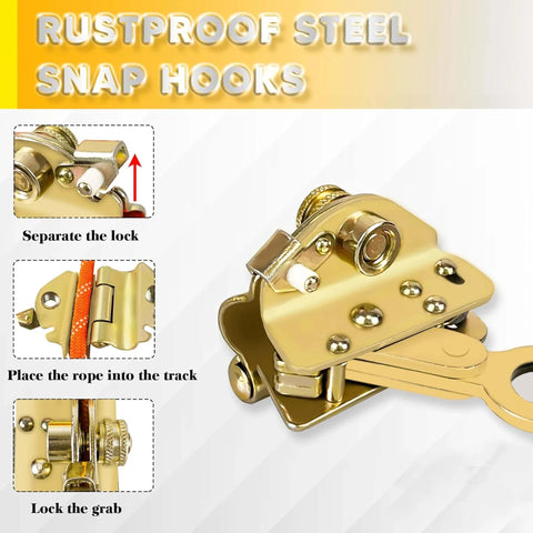 Rustproof steel snap hook for Fall Protection Safety Rope Kit 50 Ft Heavy Duty Vertical Roofing Rope with steel grab hooks