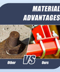 Comparative image showing rusted bolt versus Set of 8 M8 U Bolts in 304 Stainless Steel With Nuts Washers and Bolt Plate 50mm Wide by 100mm Long Corrosion Resistant Mounting Hardware for Pipe Bar and Tube installed on red surface.