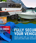 Heavy Duty Boat Trailer And RV Wheel Chocks 2 Pack With Rope And Rubber Pads used on travel trailers and boats.