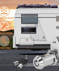 Secure your RV compartments with keyed-alike cam locks, a set of four 1 1/8 Inch cam locks with chrome finish shown next to RV.