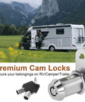 Secure your RV compartments with keyed-alike cam locks, a set of four 1 1/8 Inch cam locks with eight keys, chrome finish