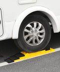 RV Camper Leveling Blocks Set With Anti Slip Pads Interlocking Design 10 Pack Includes One Wheel Chock Ramps And Carrying Bag For Travel Trailer Yellow Heavy Duty Stabilizers For Campsites used under a wheel
