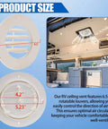5-Pack 6.5 Inch RV Ceiling Vent Covers For Inside Camper With Rotatable Slats And Directional Airflow Replacement For RV AC Vents Fits 4 5 8 Inch Ducts Ships White Or Light Beige shown in product specifications and installed in camper interior view