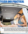 Man sitting in camper with 5-Pack 6.5 Inch RV Ceiling Vent Covers For Inside Camper With Rotatable Slats And Directional Airflow Replacement For RV AC Vents Fits 4 5 8 Inch Ducts Ships White Or Light Beige visible above.