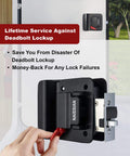 Camper Door Lock And One And One Eighth Inch Cam Lock Set With Deadbolt Lock For RV Entry Side Door Handle, shown on RV door