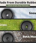 XTRA Singles RV Jack Pads for 9-inch round feet on snow, grass, and rock/mud surfaces made from durable rubber for traction.