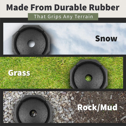 XTRA Singles RV Jack Pads for 9-inch round feet on snow, grass, and rock/mud surfaces made from durable rubber for traction.
