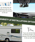 RV Level Bubble 2 Pack For RV And Trailer Leveling with adhesive options shown for installation inside a vehicle and on an RV, with screws and adhesive.