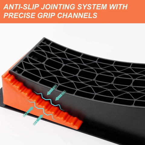 RV Camper Leveler Kit With 2 Curved Levelers 2 Wheel Chocks Anti Slip Mats And Carrying Bag Heavy Duty Leveling Blocks