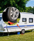 RV Camper Leveler Kit With 2 Curved Levelers 2 Wheel Chocks Anti Slip Mats And Carrying Bag Heavy Duty Leveling Blocks Up To 35000 Lbs For Travel Trailers And Campers Simple Quick Leveling You Can Trust installed on a trailer