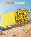 Interlocking RV Leveling Blocks 12 Pack For Single And Dual Wheels, yellow blocks, 8.5x8.5x1.25 inches dimensions shown