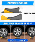 Image showing RV Leveling Blocks 2 Pack For Travel Trailers And Motorhomes By Nilight Dual Axles High Density Polyethylene Heavy Duty Level Ramp System Up To 35000 Lbs For Fast Safe And Easy Leveling On Any Surface Yellow with illustrations of leveling heights.