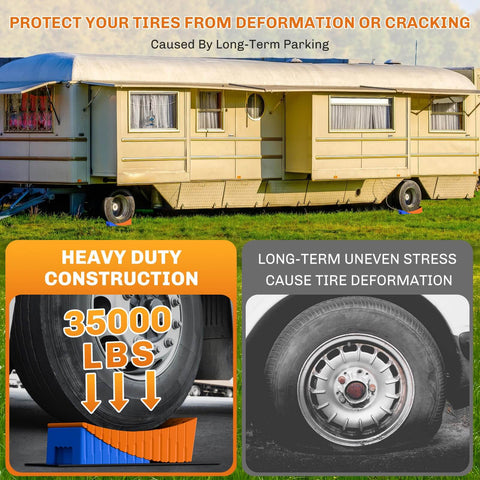 Heavy Duty RV Leveling Blocks Kit For Camper With Anti Slip Mats Two Pack Curved Design Up To 35000 Lbs For Travel Trailer